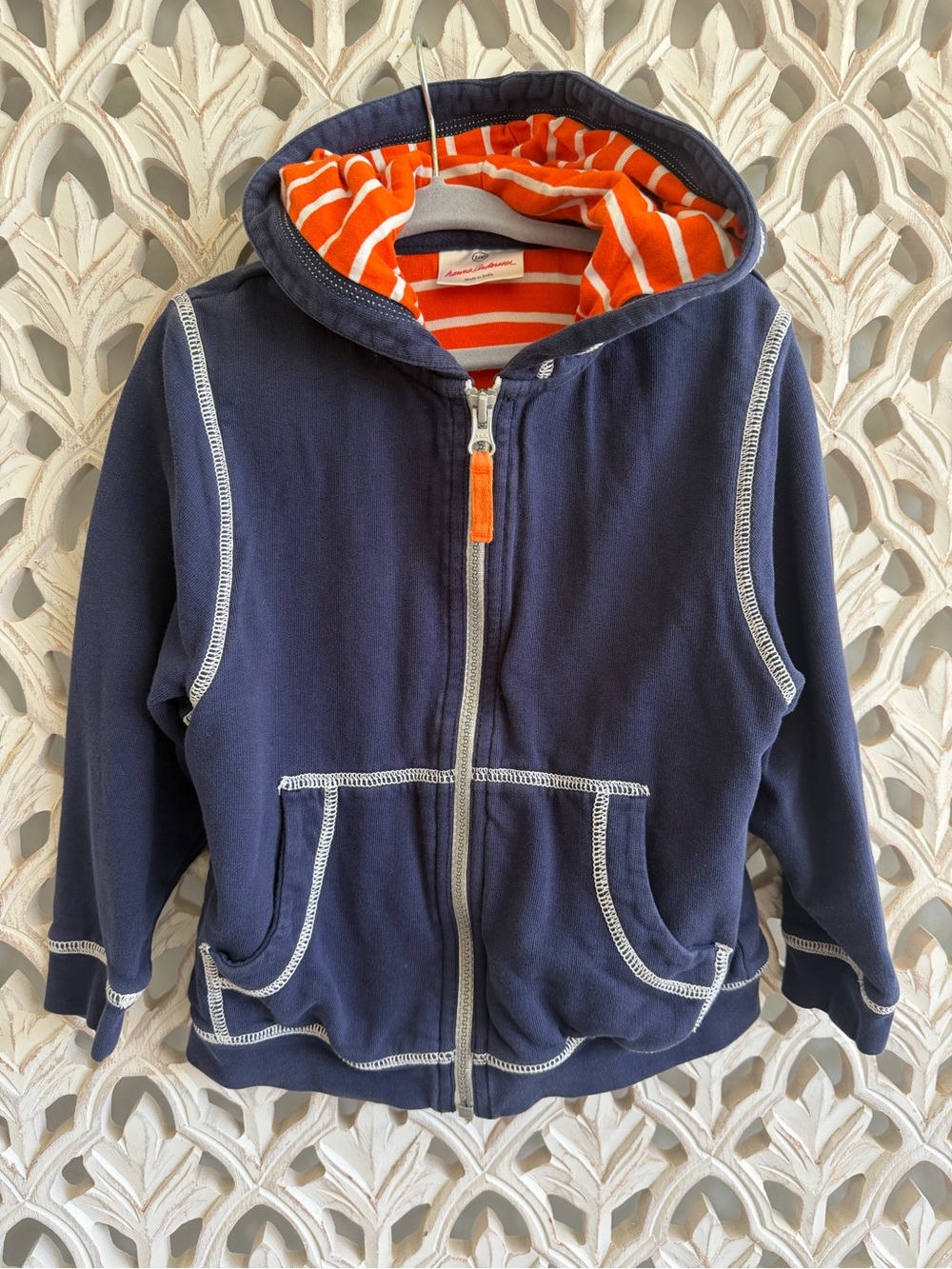 Hanna Andersson Boys Hoodie Jacket Size 100 Navy Orange Stripe